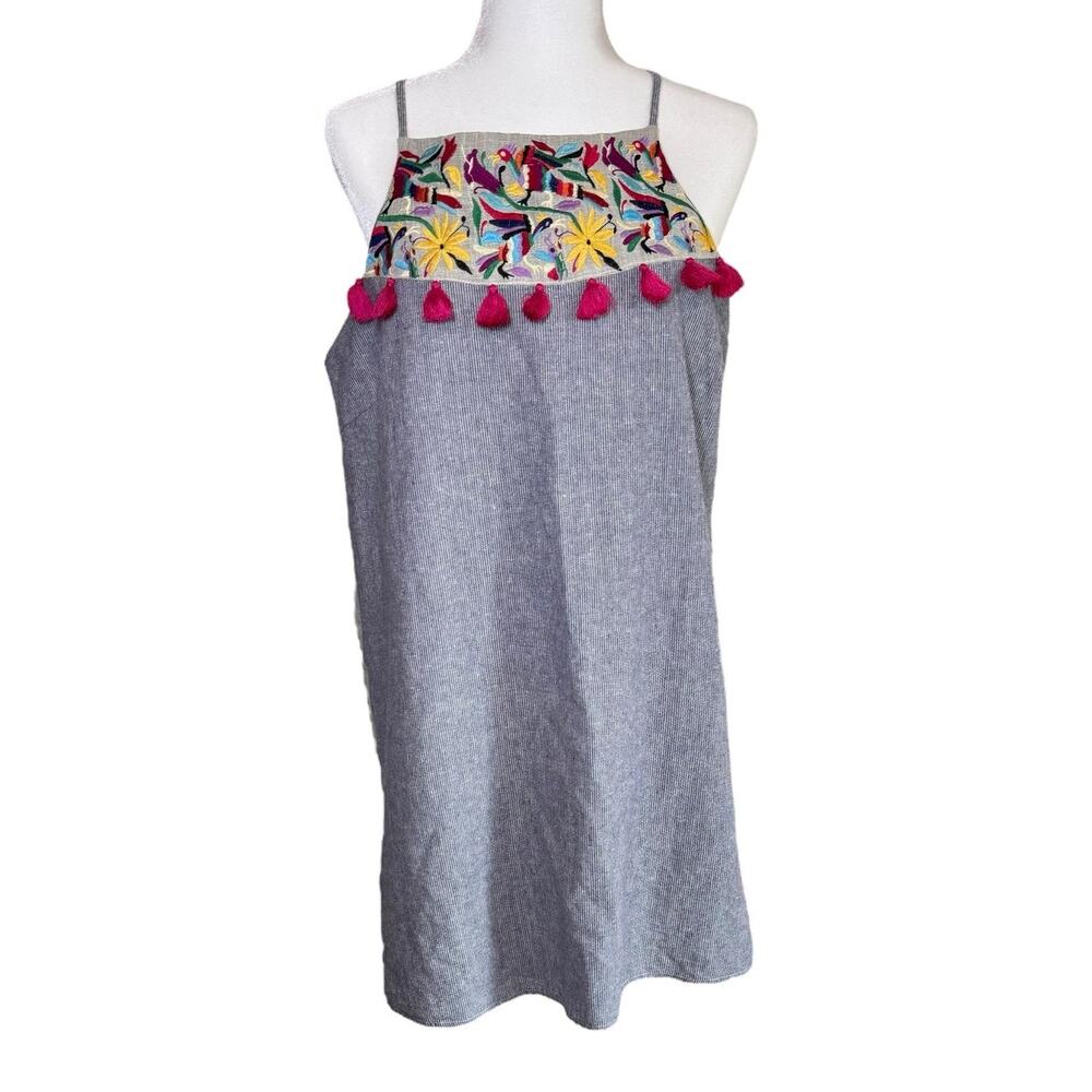 THML Linen Cotton Embroidered Dress Size LARGE Tassels‎
